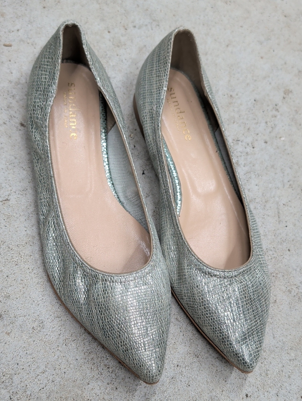 Sundance Bit Of Shimmer Green Women's Pointy Ballet Flats Shoes